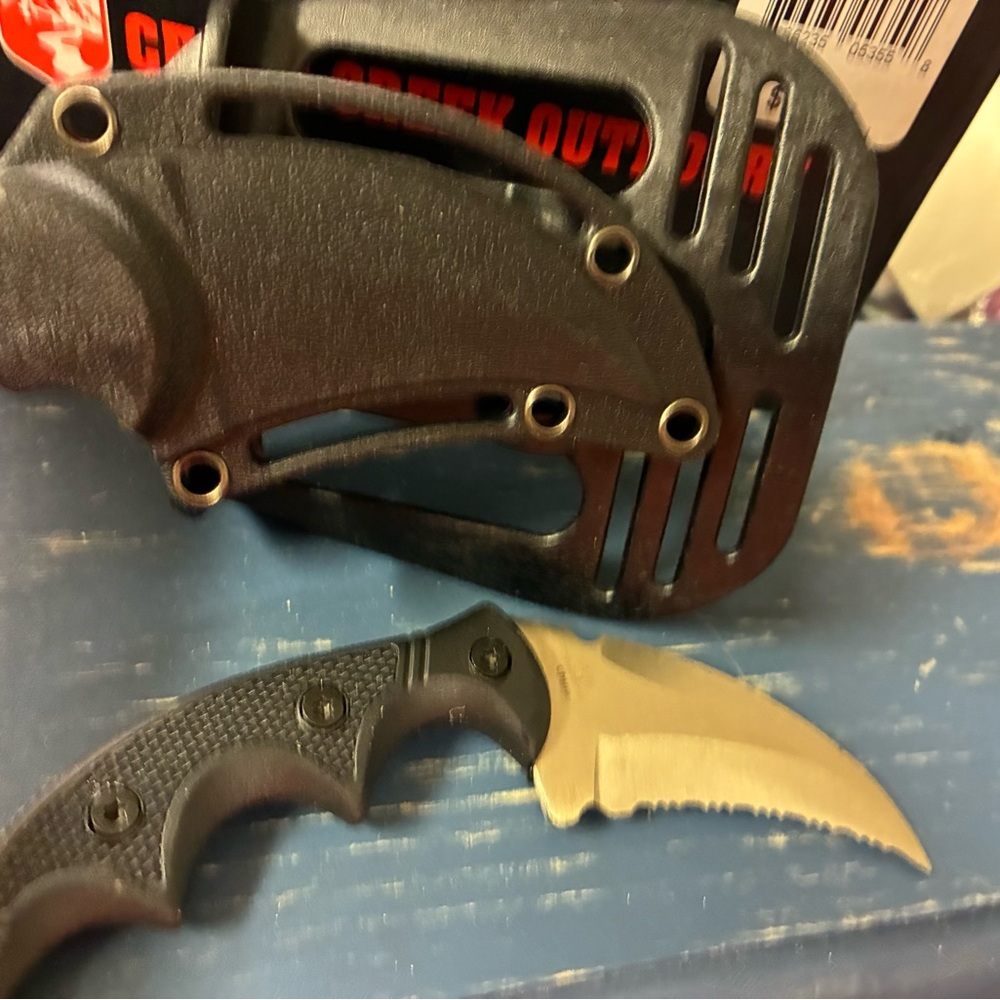 Black Tactical Karambit Knife with Serrated Blade - Men Accessories